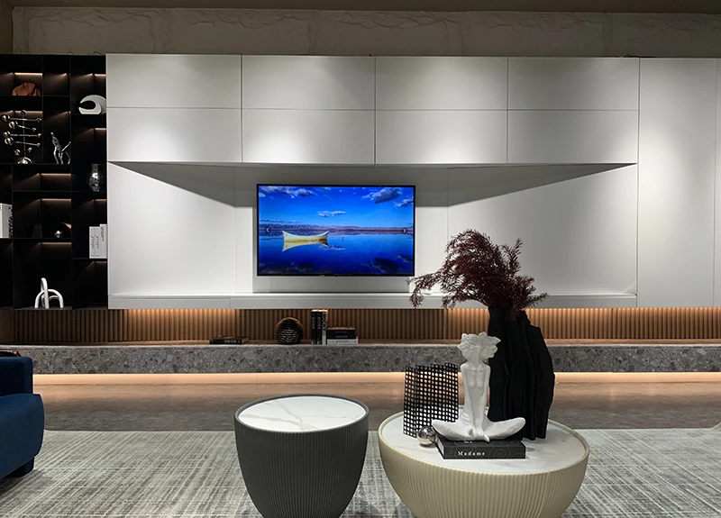 wabi-sabi minimalist living room TV stand